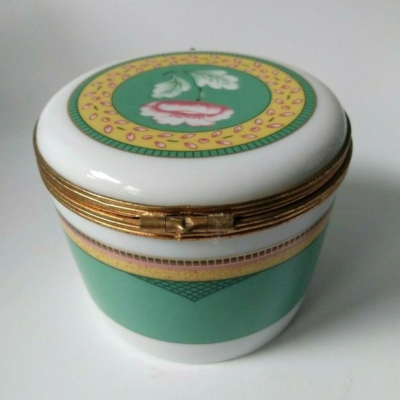 Vtg Limoges France A Raynaud & Co Porcelain Lrg Trinket Box Hinged Candle Cup - Picture 3 of 6